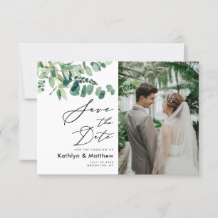 Eucalyptus Greenery Modern Script Photo Weddenscha Save The Date