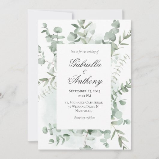 Eucalyptus Greenery Modern Wedding Invitation Kaart (Voorkant)
