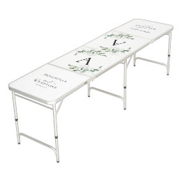 Eucalyptus Greenery Monogram Weddenschap Beer Pong Tafel