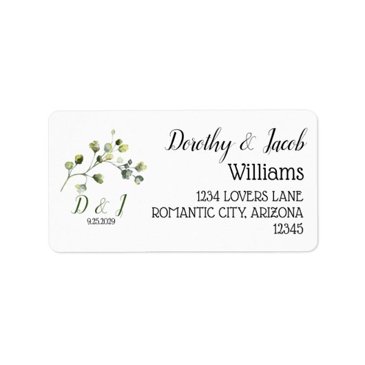 Eucalyptus Greenery Monogram Weddenschap Etiket (Voorkant)
