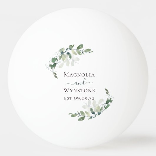 Eucalyptus Greenery Monogram Weddenschap Pingpongballen (Achterkant)