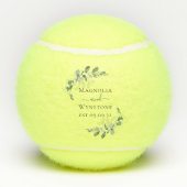 Eucalyptus Greenery Monogram Weddenschap Tennisballen (Achterkant)