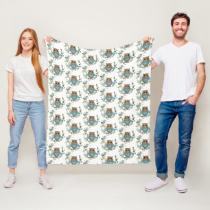 Eucalyptus Greenery Owl Fleece Deken