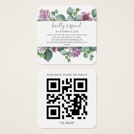 Eucalyptus Greenery QR Code Mariage Carte RSVP (Devant & derrière)