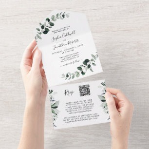 Eucalyptus Greenery QR Code RSVP White Weduwschap All In One Uitnodiging
