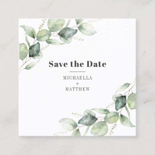 Eucalyptus Greenery QR Code Save the Date Kaart Vierkante Visitekaartje (Voorkant)