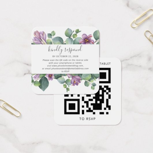 Eucalyptus Greenery QR Code Weddenschap RSVP Card Vierkante Visitekaartjes (Kantoor)