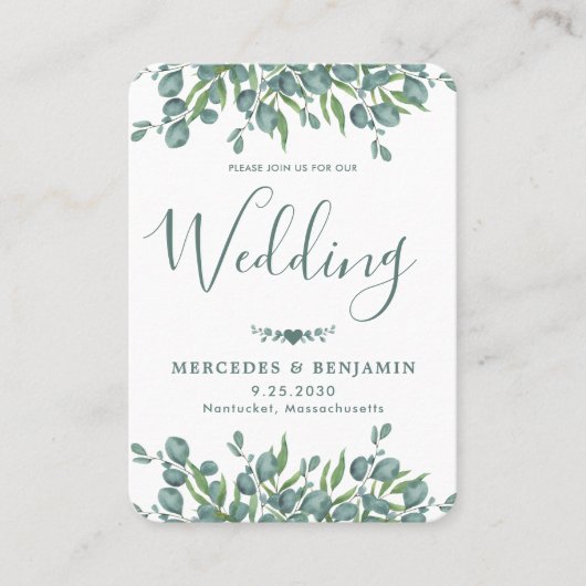 Eucalyptus Greenery QR Code Weddenschap Visitekaartje (Voorkant)