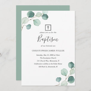 Eucalyptus Greenery Religieuze Elegant Baptisme Kaart