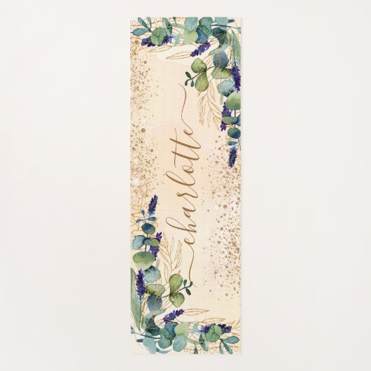 Eucalyptus greenery roos Gold glitter sel naam Yogamat (Voorkant)