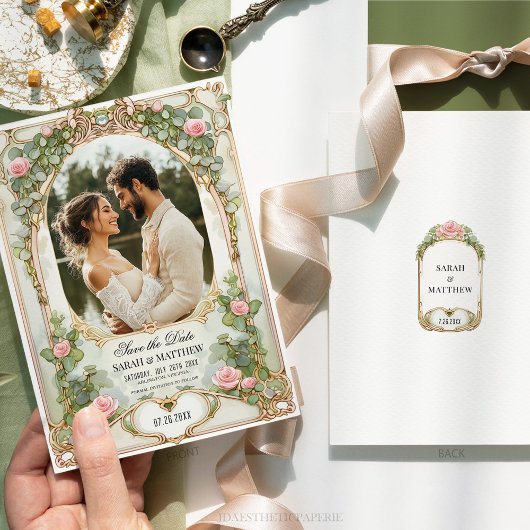 Eucalyptus Greenery Roze Bloemen Save the Date Kaart