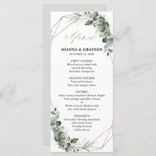 Eucalyptus Greenery Rustic Geometric Wedding Menu (Voorkant / Achterkant)
