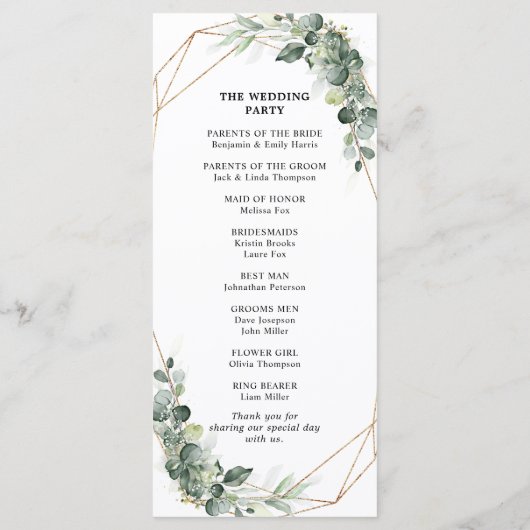 Eucalyptus Greenery Rustic Geometric Wedding Programma (Achterkant)
