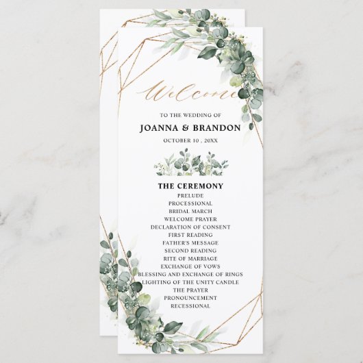 Eucalyptus Greenery Rustic Geometric Wedding Programma (Voorkant / Achterkant)
