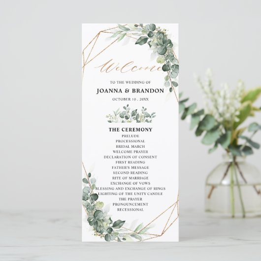 Eucalyptus Greenery Rustic Geometric Wedding Programma (Staand voorkant)
