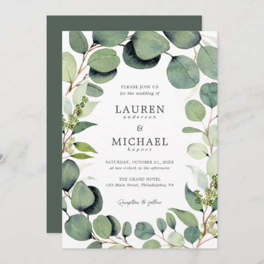 Eucalyptus Greenery Rustic Wedding Invitation Kaart (Voorkant / Achterkant)