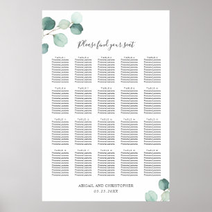 Eucalyptus Greenery Rustic Wedding Seding Chart Poster