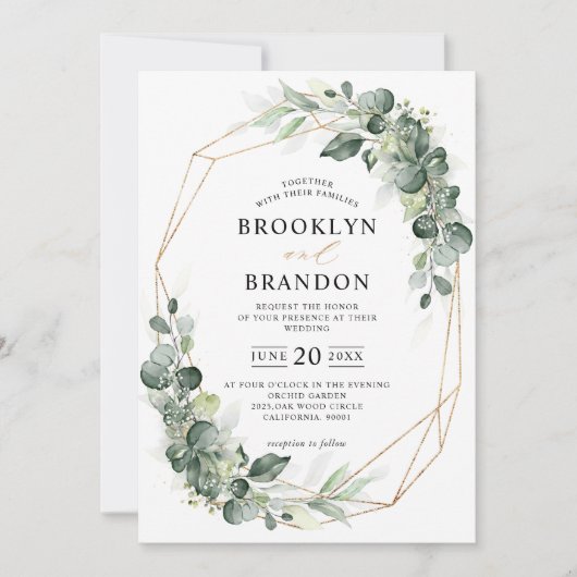 Eucalyptus Greenery Sage Rustic Geometric Wedding Kaart (Voorkant)