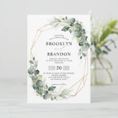 Eucalyptus Greenery Sage Rustic Geometric Wedding Kaart (Staand voorkant)