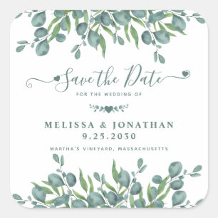 Eucalyptus Greenery Sage Wedding Save the Date Vierkante Sticker