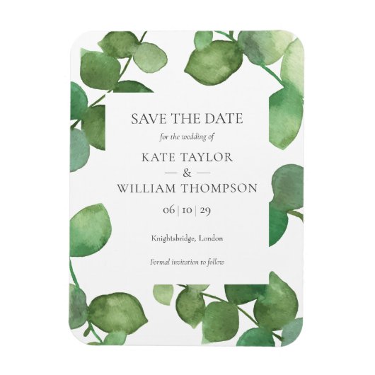 Eucalyptus Greenery Save the Date Magneet (Verticaal)