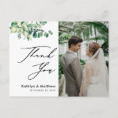 Eucalyptus Greenery Script Photo Weddenschap Bedan Briefkaart (Voorkant)