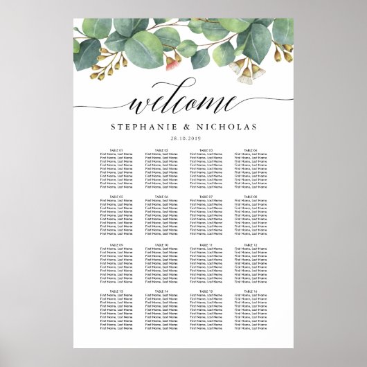 Eucalyptus greenery script seating chart poster (Voorkant)