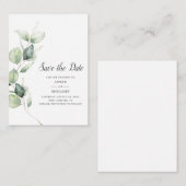 Eucalyptus Greenery Script Weddenschap opslaan Dat Notitiekaartje (Voorkant / Achterkant)
