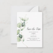 Eucalyptus Greenery Script Weddenschap opslaan Dat Notitiekaartje (Voorkant)