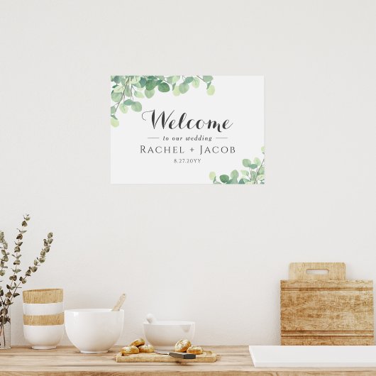 Eucalyptus Greenery Simple Script Weddenschap Welk Poster (Keuken)