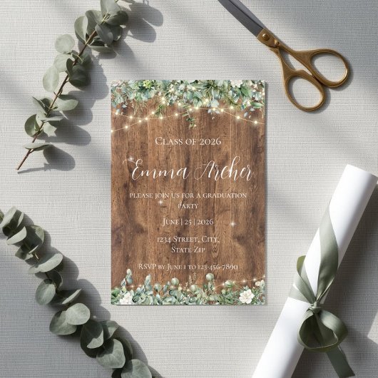 Eucalyptus Greenery & String Lights Graduation Kaart