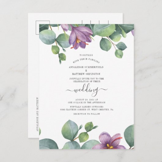 Eucalyptus Greenery Succulent Waterverf Wedding Uitnodiging Briefkaart (Voorkant / Achterkant)