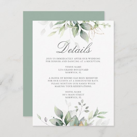 Eucalyptus Greenery Succulent Wedding Informatiekaartje (Voorkant / Achterkant)