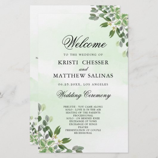 Eucalyptus Greenery Succulent Wedding Programs (Voorkant / Achterkant)