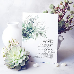 Eucalyptus Greenery Succulents and Silver Wedding Kaart