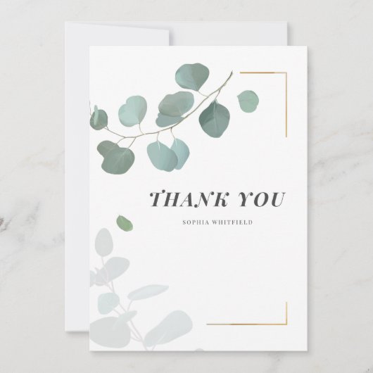 Eucalyptus Greenery Succulents Gold Lijst Bedankkaart (Voorkant)