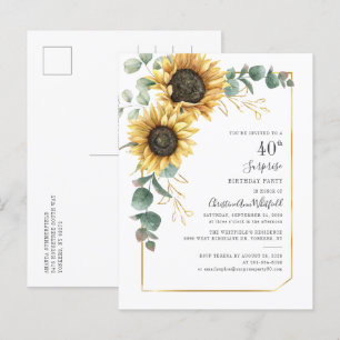 Eucalyptus Greenery Sunflower 40th Birthday Party Uitnodiging Briefkaart