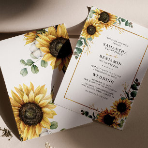 Eucalyptus Greenery Sunflower Geometric Wedding Kaart