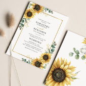 Eucalyptus Greenery Sunflower Geometric Wedding Kaart