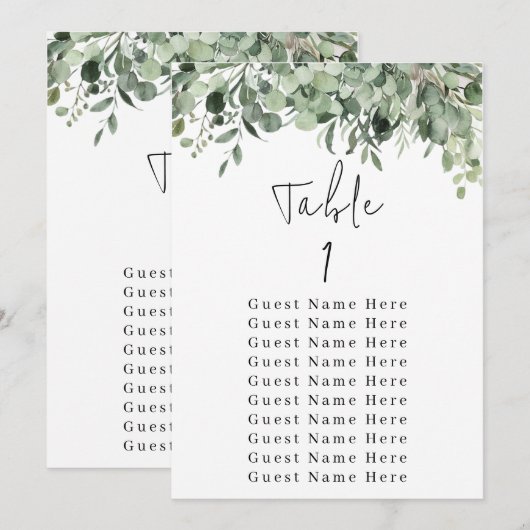 Eucalyptus Greenery Tabel Nummer 1 Zitkuur Kaart (Voorkant / Achterkant)