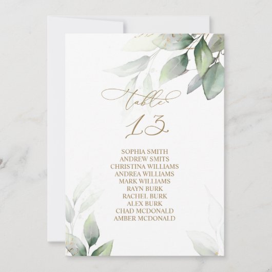 Eucalyptus Greenery Table Number 13 Seating Chart Kaart (Voorkant)