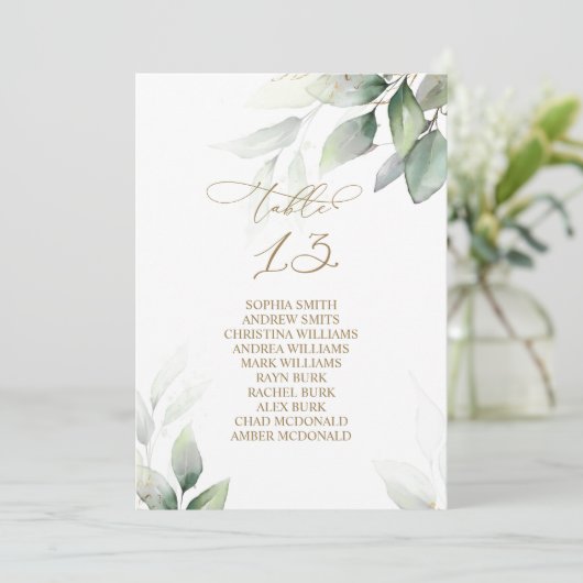 Eucalyptus Greenery Table Number 13 Seating Chart Kaart (Staand voorkant)