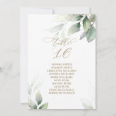 Eucalyptus Greenery Table Number 16 Seating Chart Kaart (Achterkant)