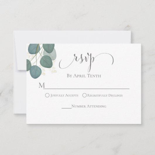 Eucalyptus Greenery Waterverf Elegant Script RSVP Kaartje (Voorkant)
