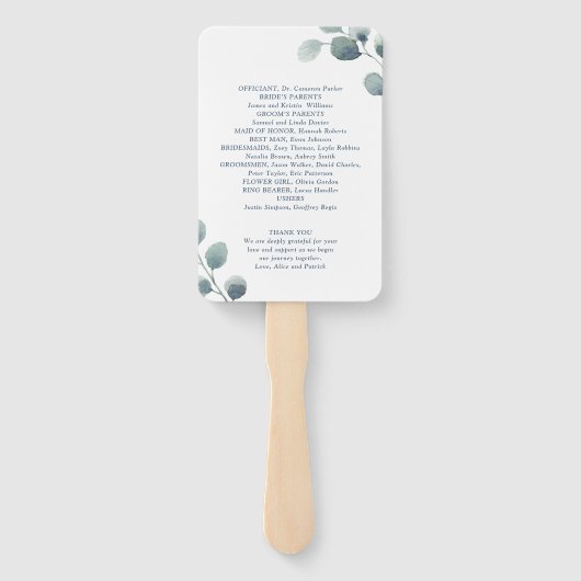 Eucalyptus Greenery Waterverf Foliage Dusty Blue Handwaaier (Achterkant)