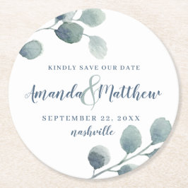 Eucalyptus Greenery Waterverf Foliage Dusty Blue Ronde Kartonnen Onderzetter