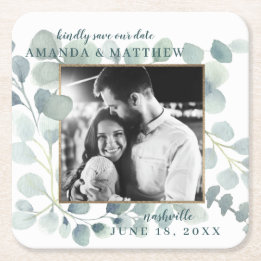 Eucalyptus Greenery Waterverf Foliage Dusty Blue Vierkante Kartonnen Onderzetter