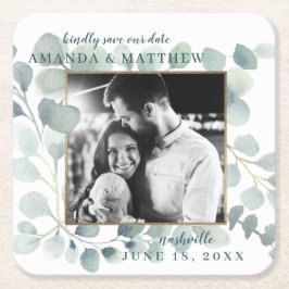 Eucalyptus Greenery Waterverf Foliage Dusty Blue Vierkante Kartonnen Onderzetter