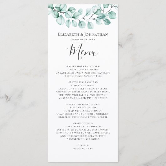 Eucalyptus Greenery Waterverf Wreath Wedding Menu (Voorkant)