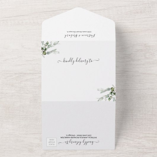 Eucalyptus Greenery Wedding All In One Uitnodiging (Buitenkant)